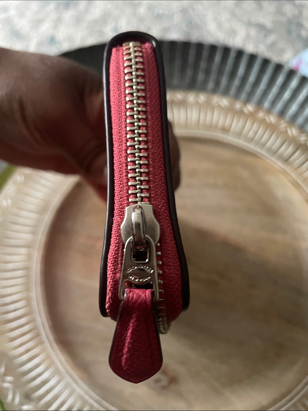 Coach Red Cherry Print Zip-Around Wallet - Picture 6 of 9